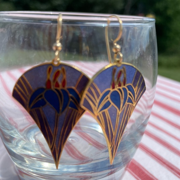 Enamel isle of Skye vintage fan shaped earrings - Picture 4 of 4